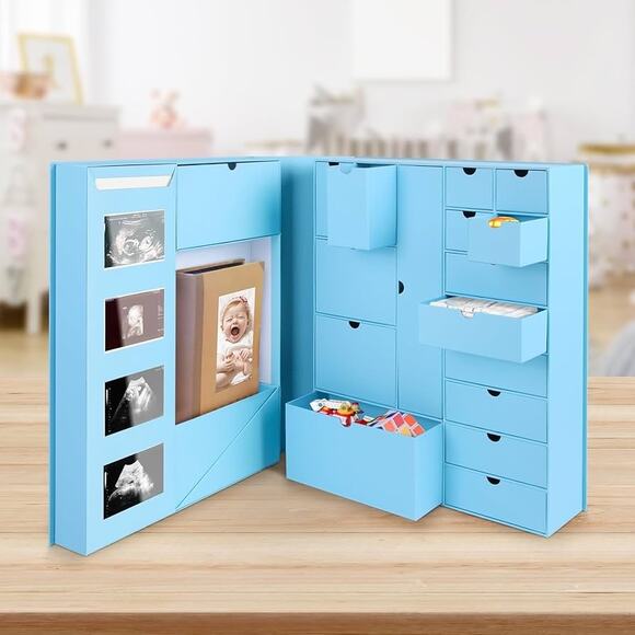 Baby Keepsake Box - Baby Memory Box - Baby Boy Girl Blue - Picture 1 of 12